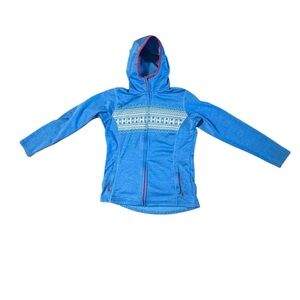 HELLY HANSEN Women’s Blue Red Hooded Full Zip Cardigan Sweater Size Large Pocket